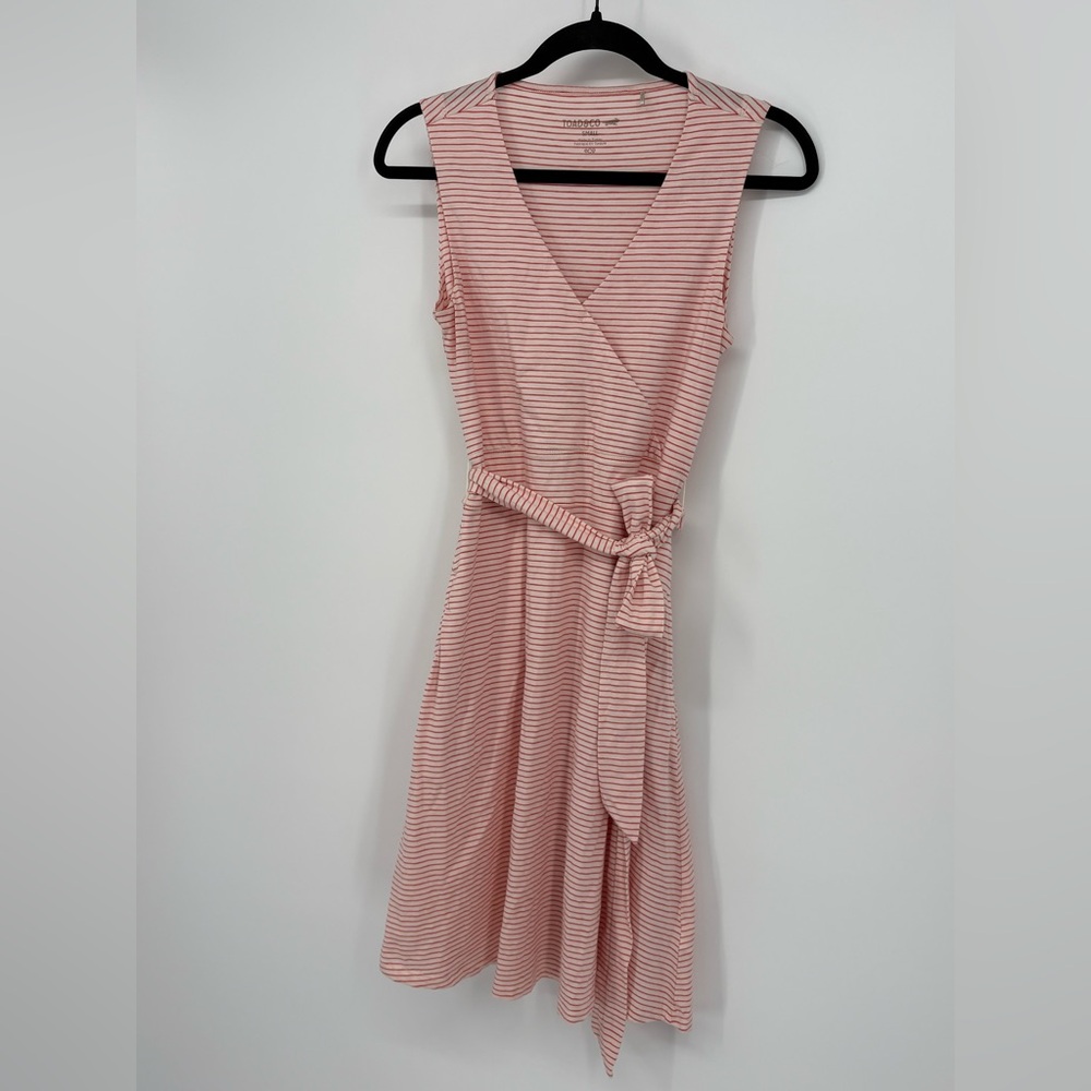 TOAD & CO Dress Cue Sleeveless with Waist Tie Orange Striped Women’s Small